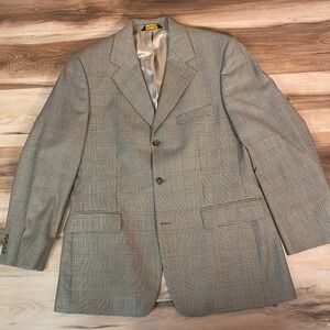 Vintage Brooks Brothers Sport Coat Jacket Mens 40R Glen Plaid Blue Gold 3 Button
